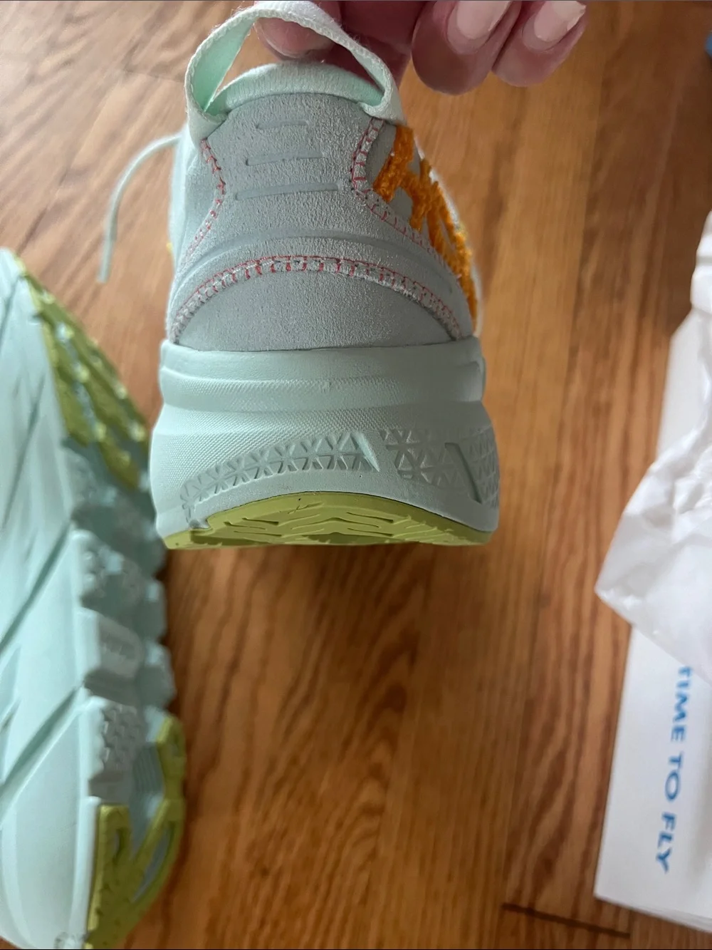 NWT NIB Hoka One One Clifton Limited Edition embroidery Shoes light blue orange